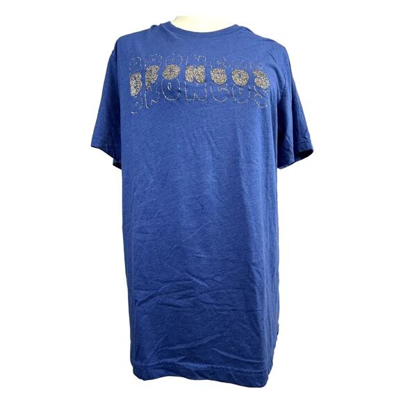BRONCOS in silver glitter on blue t-shirt women's xl no tags short-sleeve - Picture 1 of 7